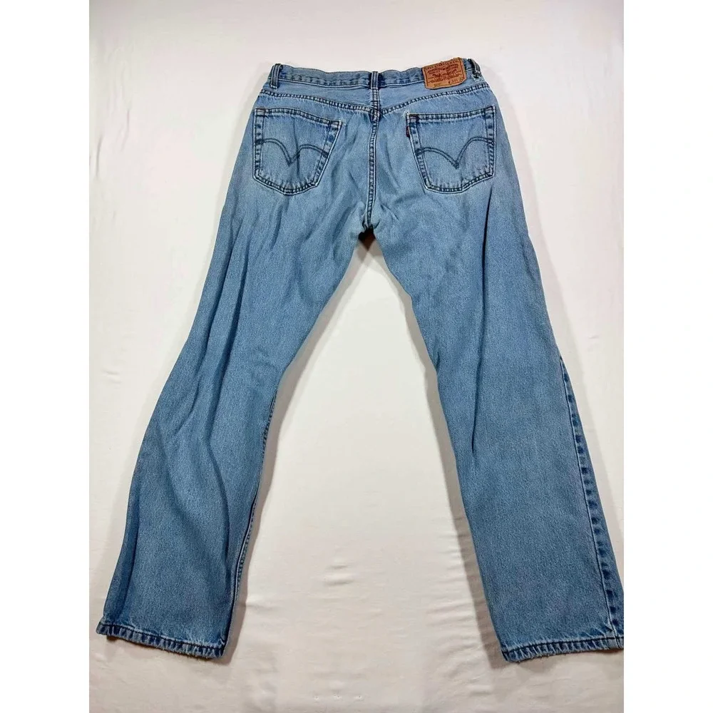 Levis 505 Regular Fit Light Wash Distressed Blue Jeans Mens 34x32 100% Cotton